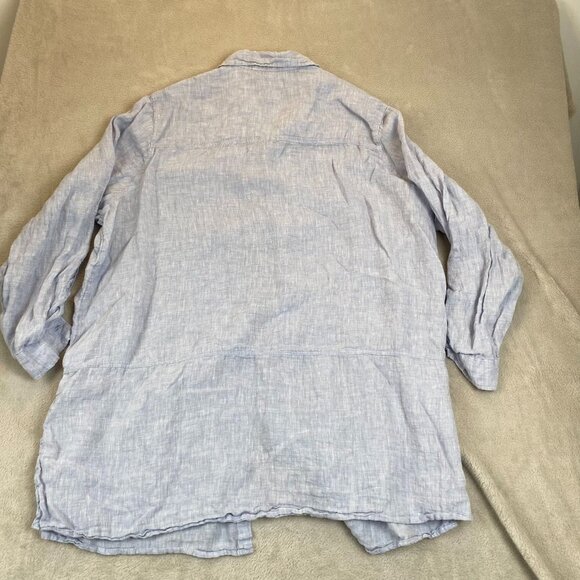 Tahari Womens Shirt US 2X EU 48/50 100% Linen Blue Button-Front Collared Tunic - Picture 9 of 10